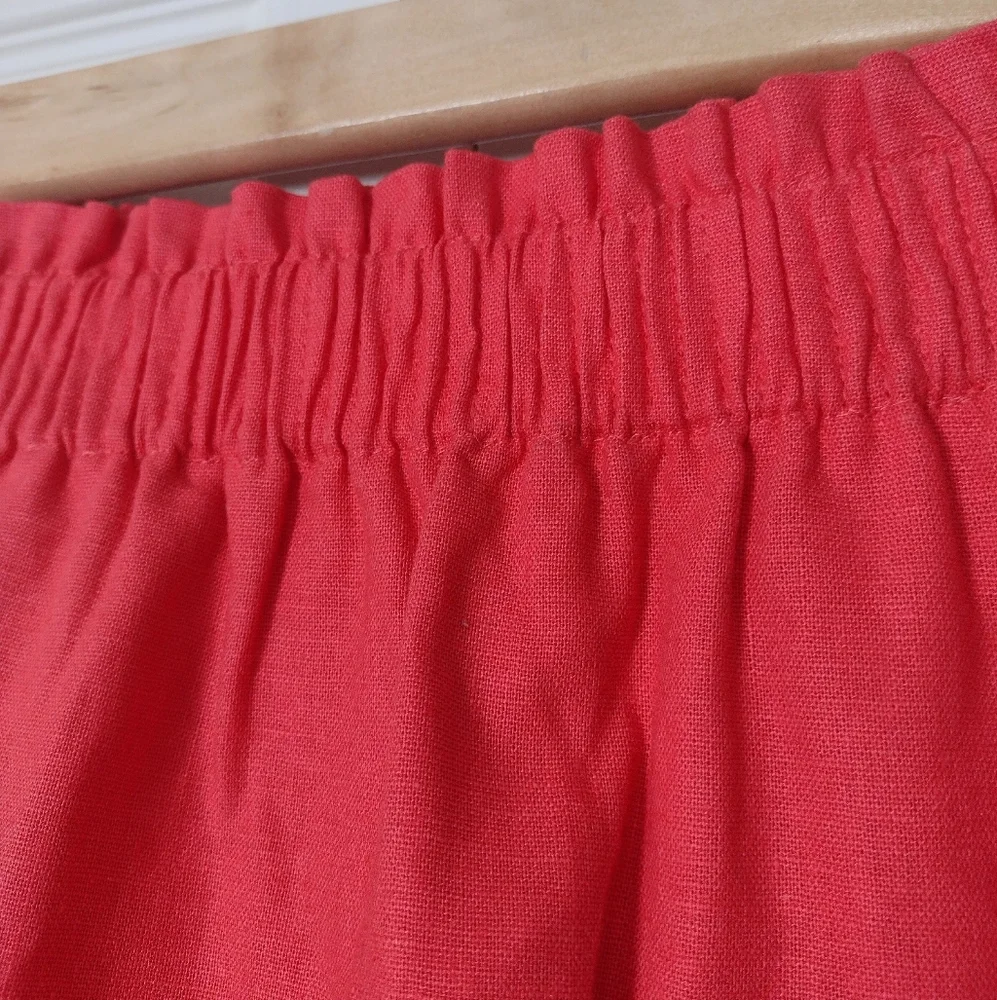 J. Crew Factory Linen Blend Smock Waist Pocket Sidewalk Mini Skirt Coral Size S